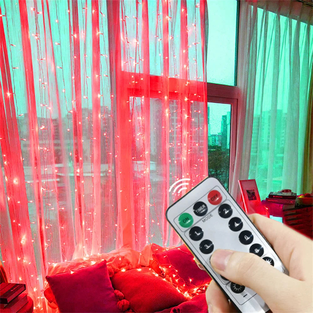 Christmas Home Decoration USB 8 Modes Fairy Garland Lights LED Curtain String Lights with Remote Control for Bedroom Wedding
