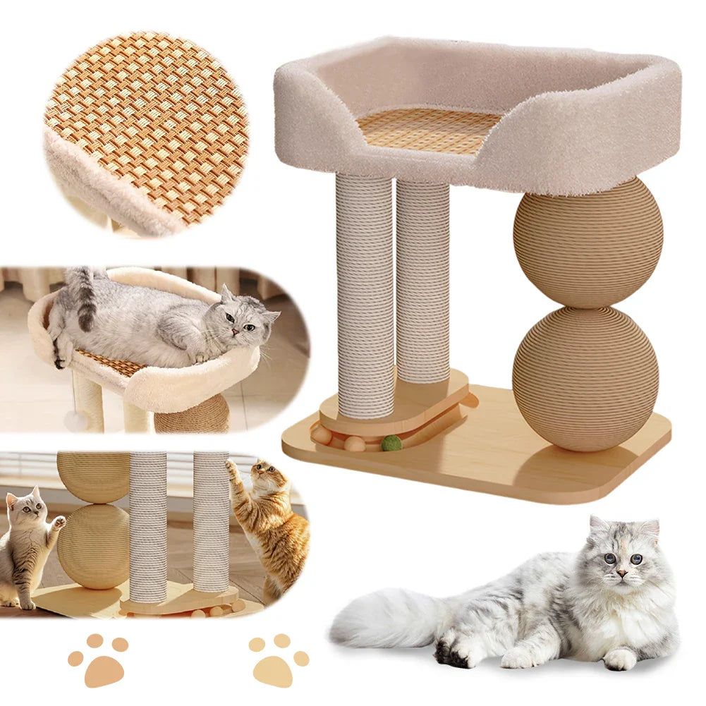 Cat Climbing Frame with Sisal Ball Cat Jumping Platform Wear Resist Integrated Sisal Bed Pet Supplies Climbing Frame