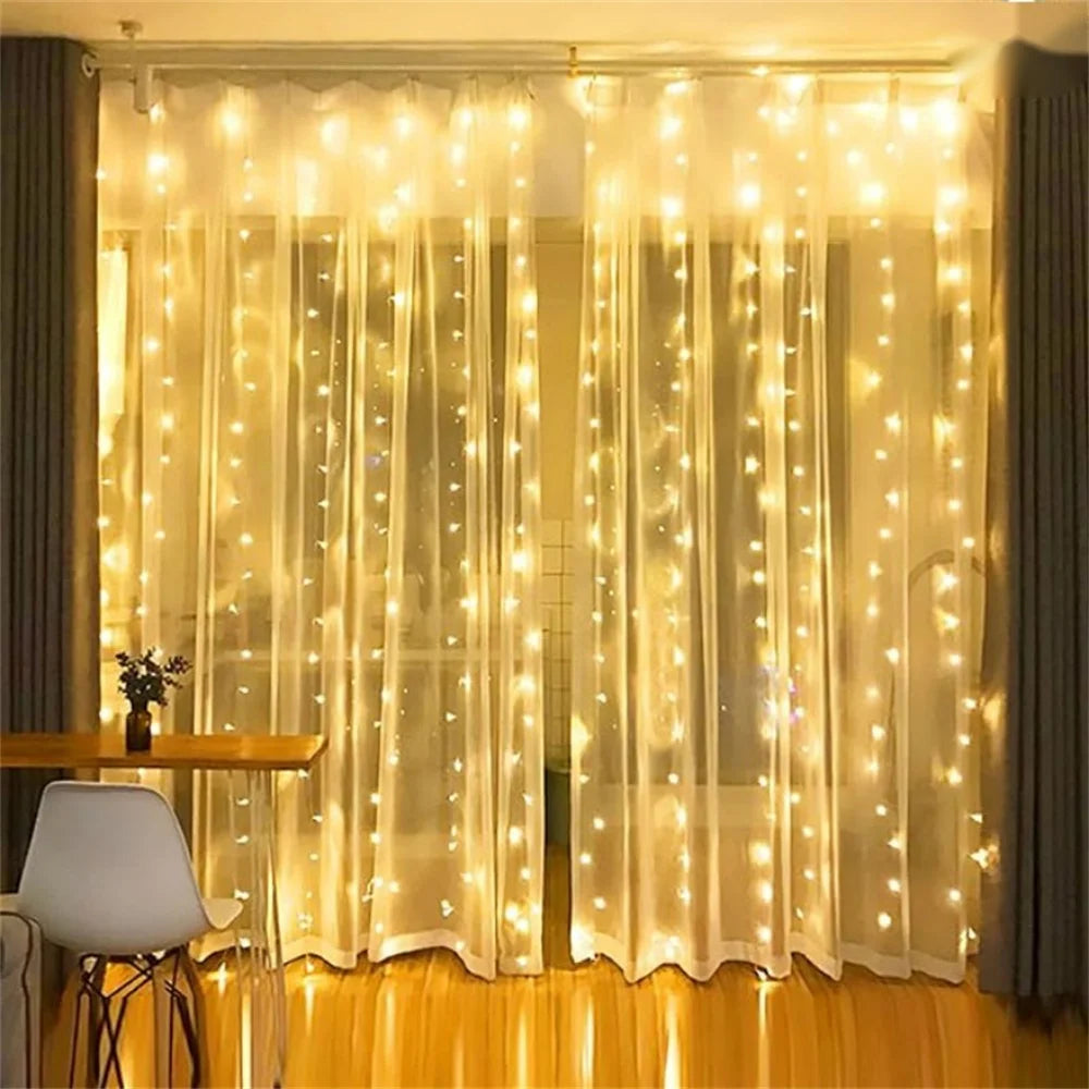 Christmas Home Decoration USB 8 Modes Fairy Garland Lights LED Curtain String Lights with Remote Control for Bedroom Wedding
