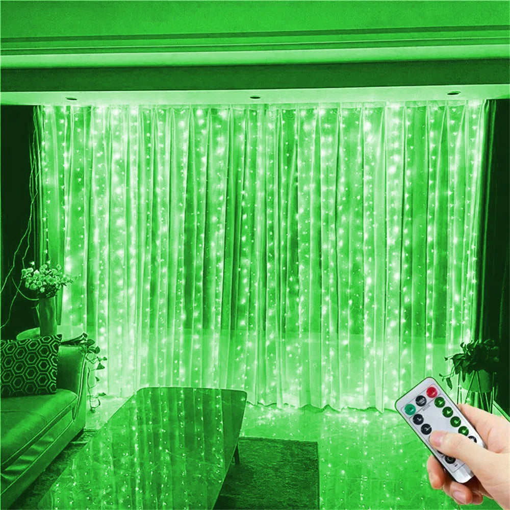 Christmas Home Decoration USB 8 Modes Fairy Garland Lights LED Curtain String Lights with Remote Control for Bedroom Wedding